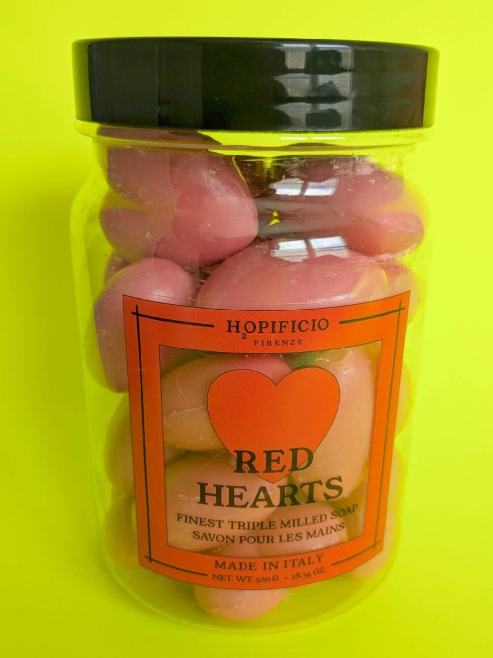 H2opificio Firenze Red Hearts Finest Triple Milled Soap 18oz - Limited Edition
